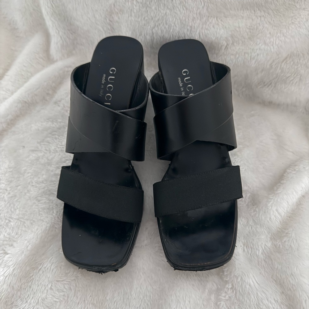 Gucci Black Sandals with Matte Straps and Square Toe